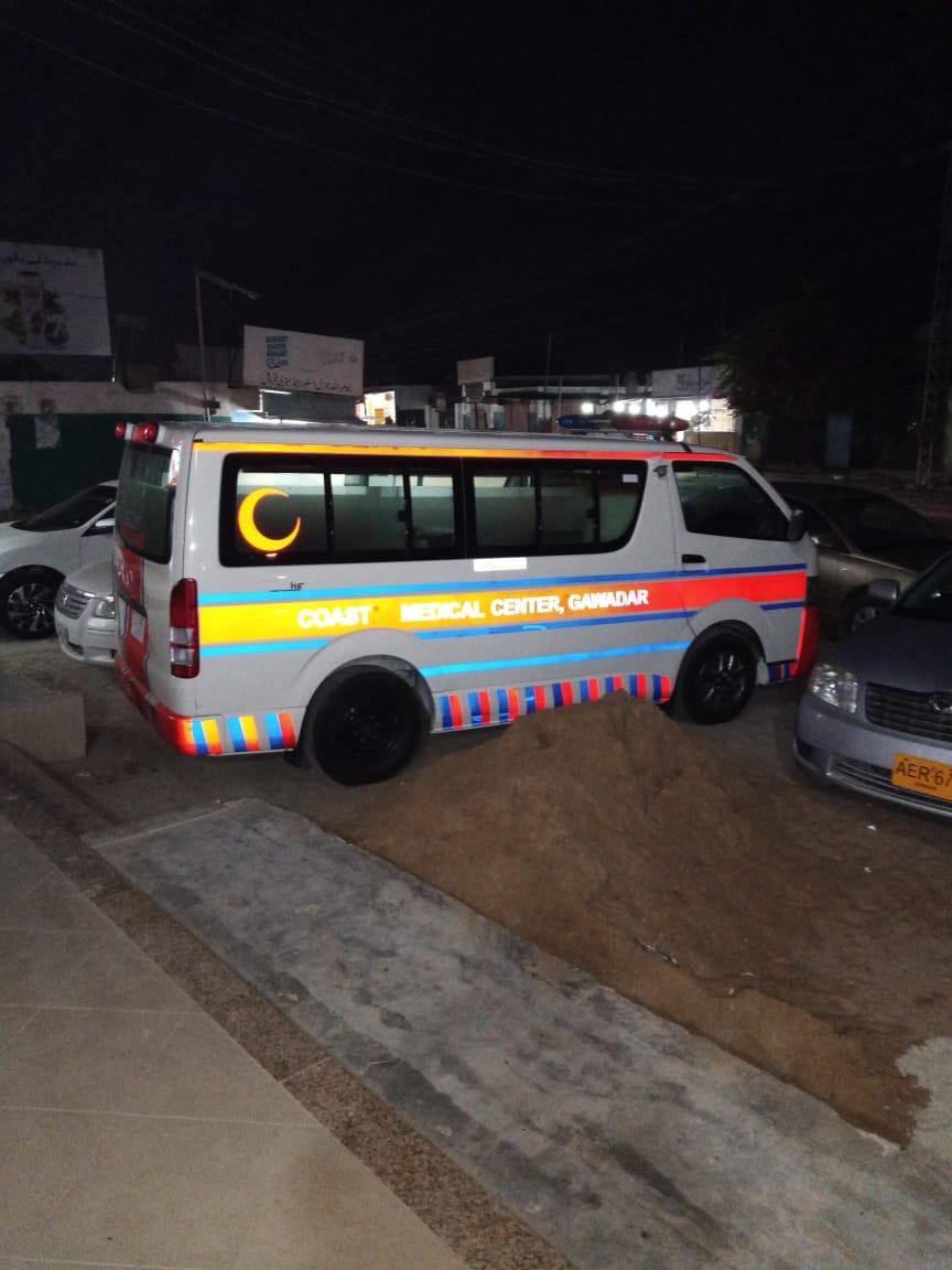 Coast Medical Center ambulance vehicle in Gwadar
